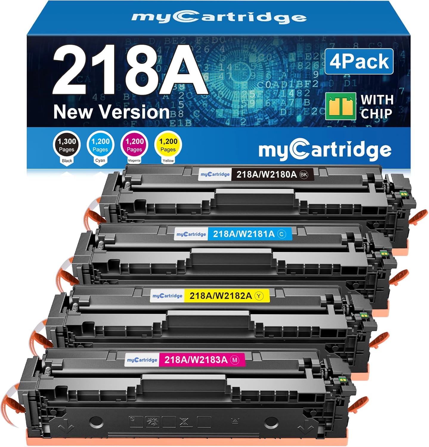 218A Toner Cartridges 4 Pack (with Chip) Compatible Replacement for HP 218A 218X for Color LaserJet Pro 3201dw MFP 3301fdw 3301cdw 3301sdw Printer Ink W2180A W2180X High Yield (BCMY, 4-Pack)