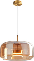 Amber Glass Chandelier Round Pendant Light for Kitchen Island Modern Amber Glass Lampshade with Hanging Lights for Dining Room Living Room Bedroom Coffee Shop Aisle Corridor (A Style)