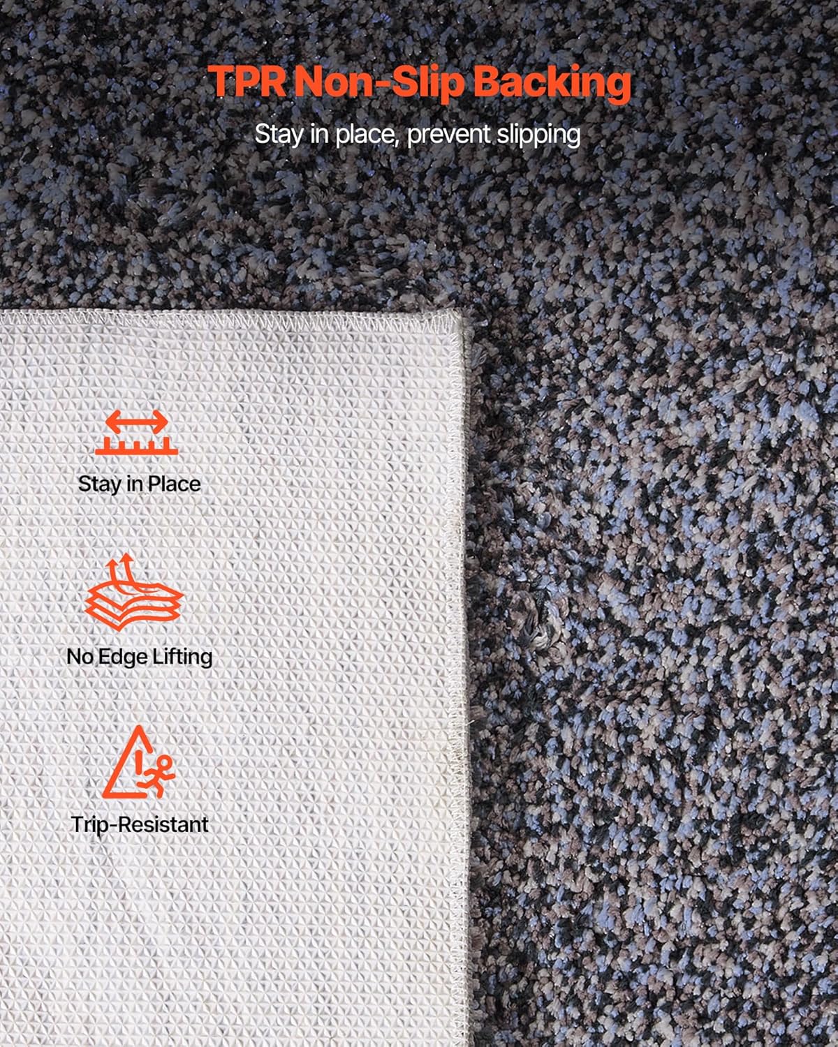 VEVOR Indoor Plush Area Rugs, 9 x 12 ft Living Room Plush Carpet Blue Gray Area Rugs Furry with Long Plushs Pile, Thick High-Pile Rug for High-Traffic Areas, Non-Shedding & Non-Slip Backing