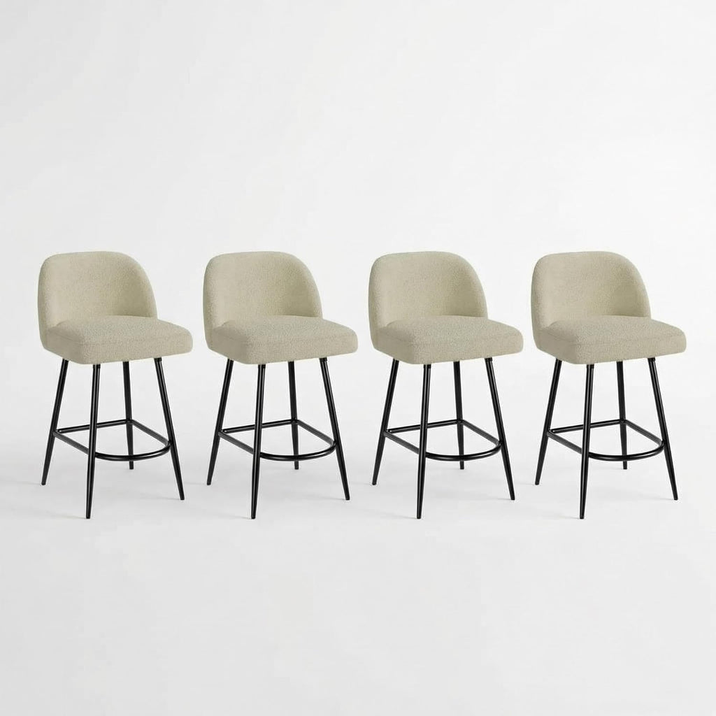 GarveeHome 26" Modern Upholstered Barstools with Backs and Metal Legs, Counter Height Bar Stools Set of 4, Faux Sherpa High Chairs with Arc Metal Footrest for Kitchen Island, Beige