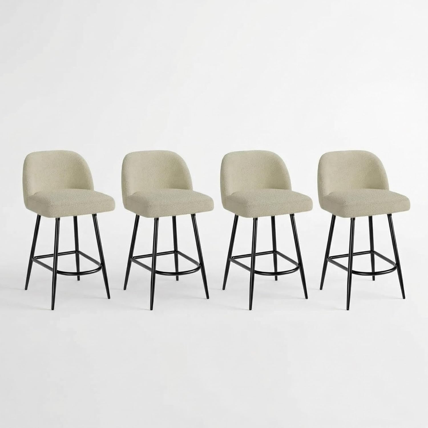 GarveeHome 26" Modern Upholstered Barstools with Backs and Metal Legs, Counter Height Bar Stools Set of 4, Faux Sherpa High Chairs with Arc Metal Footrest for Kitchen Island, Beige