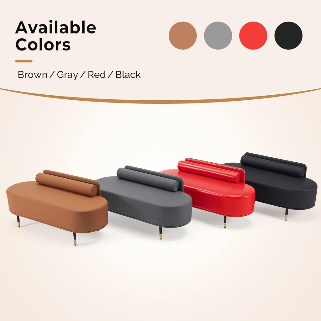 OmySalon Waiting Room Bench with Low Back, 53.5" Office Guest Chair, Faux Leather Upholstered Reception Seating, Lobby Bench for Beauty Salon Barbershop Airport Bank Hall Room Conference