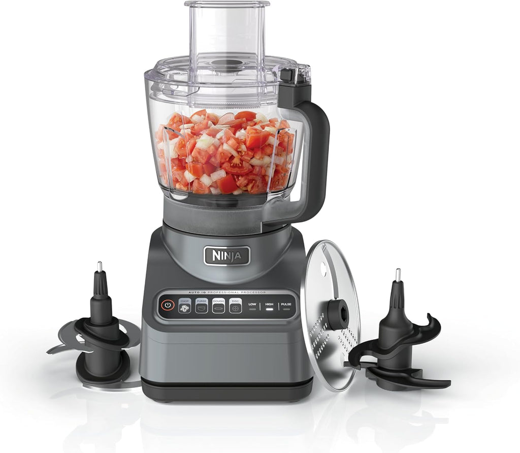 Ninja Food Processor, Professional Plus, 1000 Peak Watts, 4 Functions for Chopping, Slicing, Purees & Dough with 9-Cup Processor Bowl, 3 Blades, Food Chute & Pusher, Grey, BN601