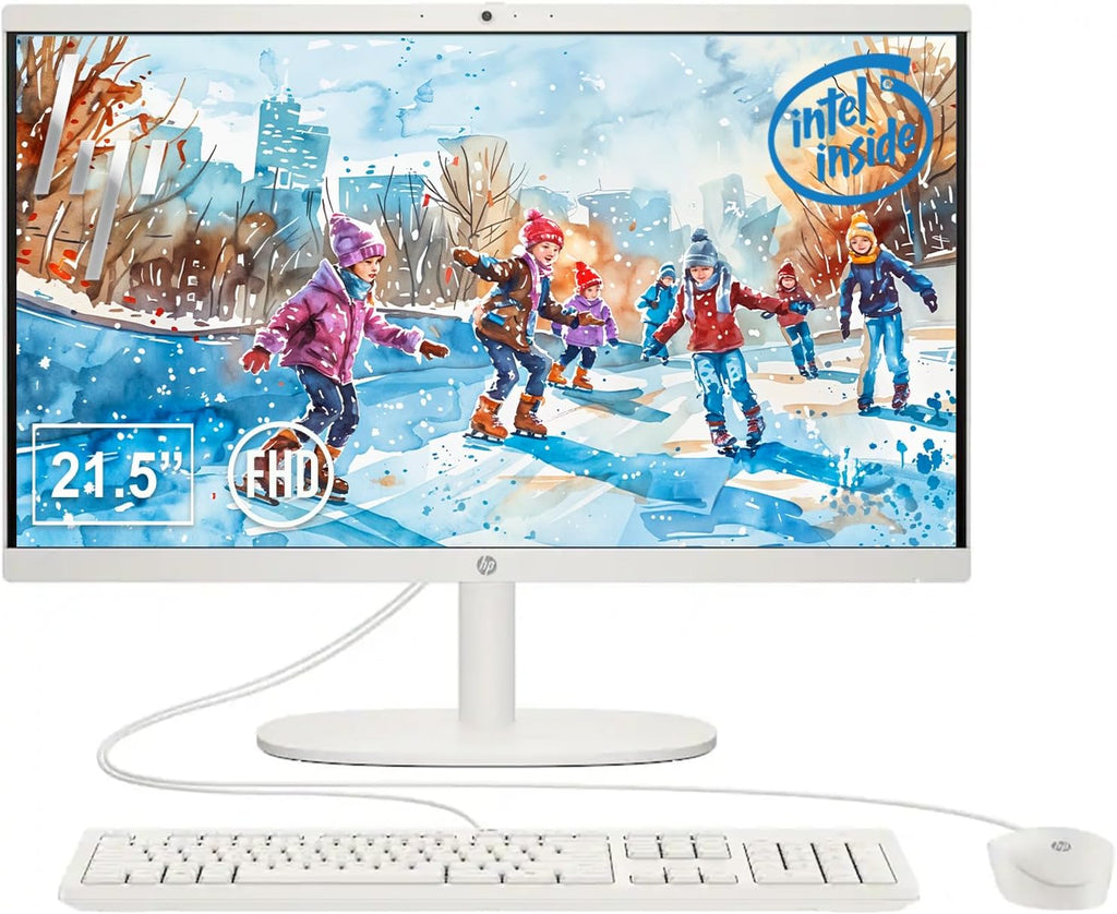 HP 22" All-in-One Desktop Computer, 8GB DDR5 RAM, 128GB UFS Storage,13th Gen Intel Quad-Core CPU, FHD VA Display, WiFi 6, Bluetooth 5.3, RJ45, USB-C (10Gbps), UHD Graphics, 720p Cam, Cashmere White