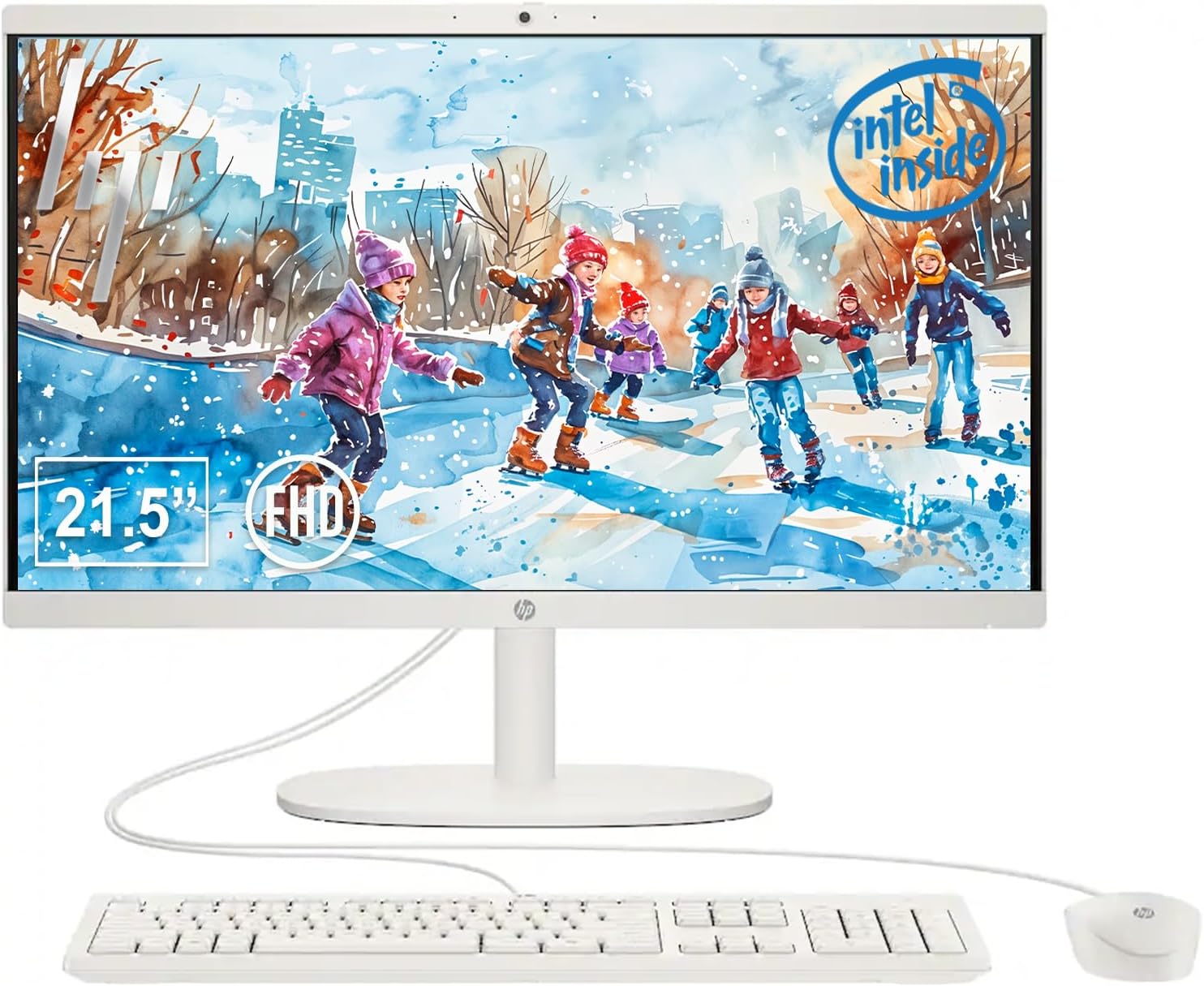 HP 22" All-in-One Desktop Computer, 8GB DDR5 RAM, 128GB UFS Storage,13th Gen Intel Quad-Core CPU, FHD VA Display, WiFi 6, Bluetooth 5.3, RJ45, USB-C (10Gbps), UHD Graphics, 720p Cam, Cashmere White
