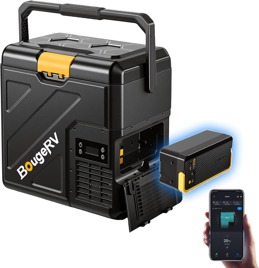 BougeRV 12 Volt Refrigerator with 240Wh Battery, 21QT Car Fridge, 20L Portable Freezer, -4~68℉, 12/24V DC, 110~240V AC, Ideal for 2 People, Road Trips, Truck, Camping(2026 New Model: CRH20 and B240)