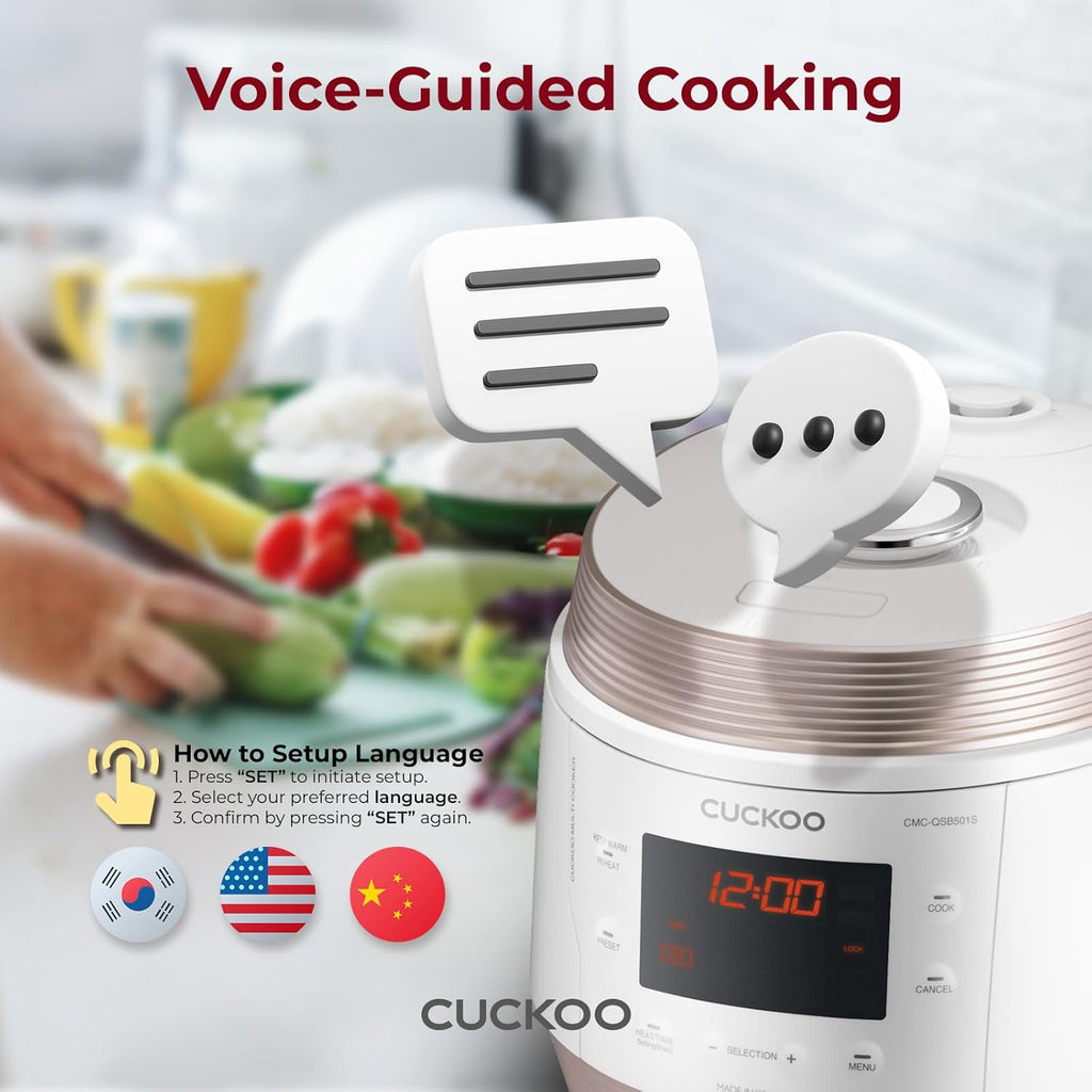 CUCKOO Electric Pressure Cooker 5QT, Versatile Slow Cooker with 10 Menu Options, High Pressure Food Steamer for Cooking, Instant Multicooker with Stainless Steel Non-Stick Inner Pot (CMC-QSB501S)