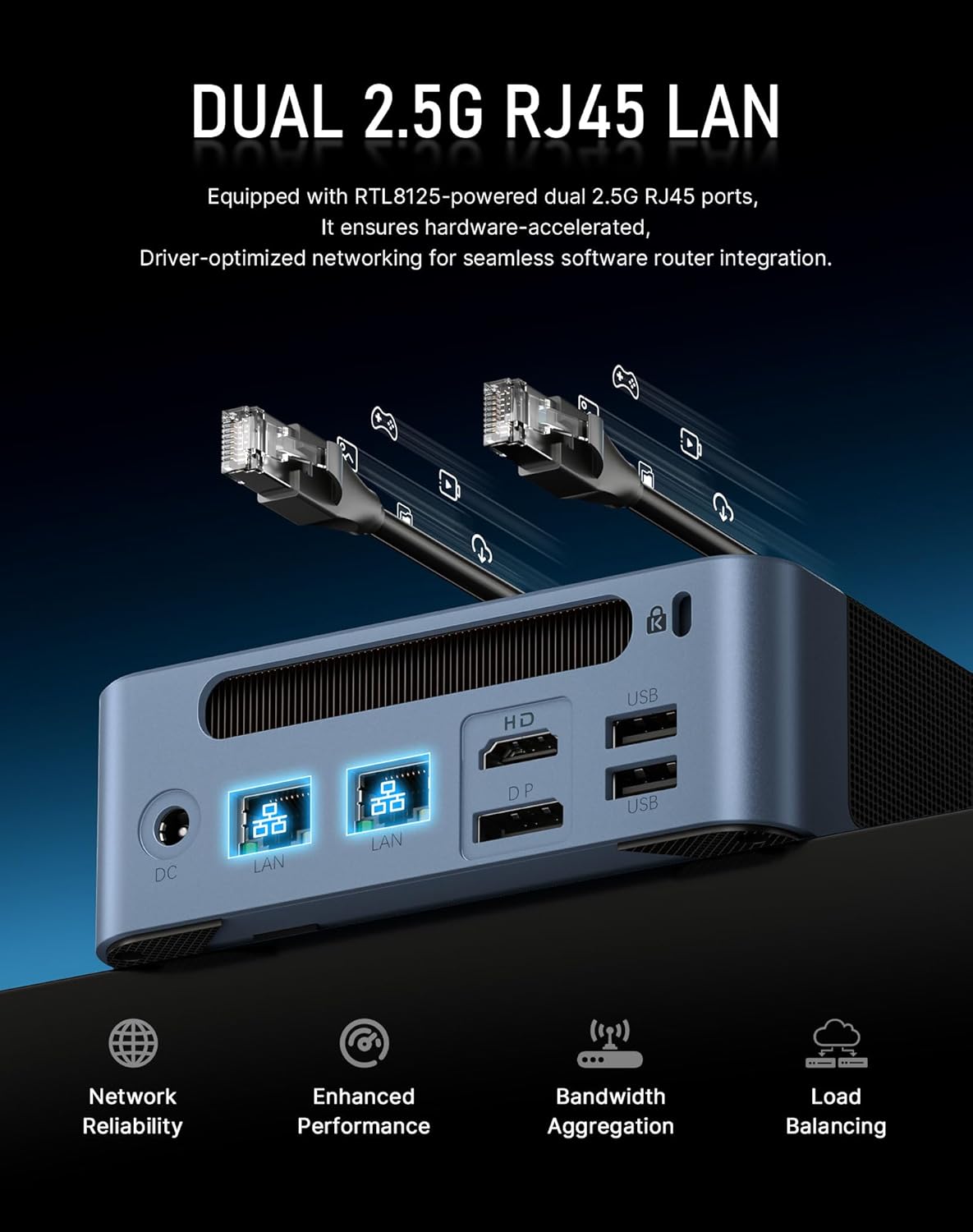BOSGAME E5 Multi-Functional Mini PC, Ryzen 3 5300U 4C/8T, 11 Pro Dual LAN 2.5GbE Desktop Computers, 16GB DDR4 1TB PCIe SSD, Triple Displays 4K 60Hz, HDMI 2.0, DisplayPort, USB-C, Wi-Fi 5, BT 5.0