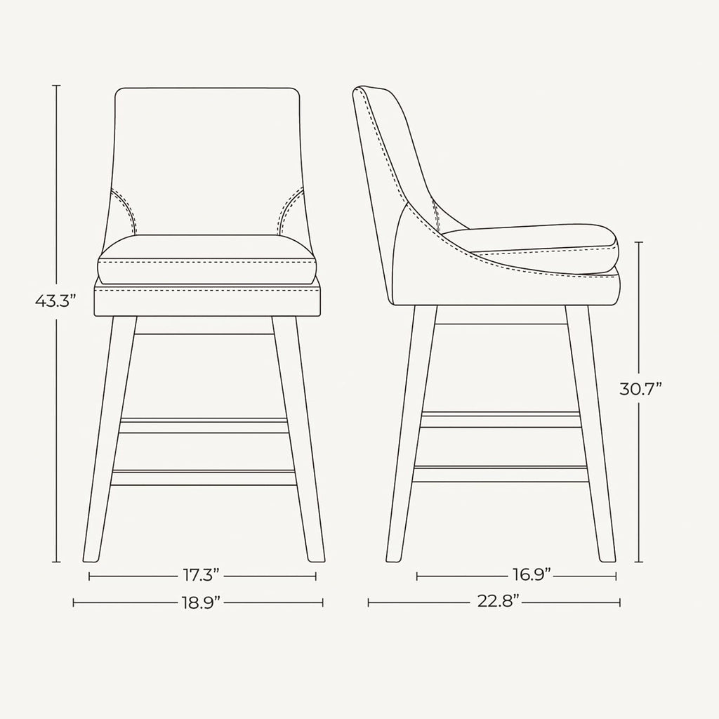 CHITA Bar Height Swivel Barstool with Back Set of 2, FSC Certified Upholstered Bar Stool, 30.7" H Seat Height, Fabric in Ivory