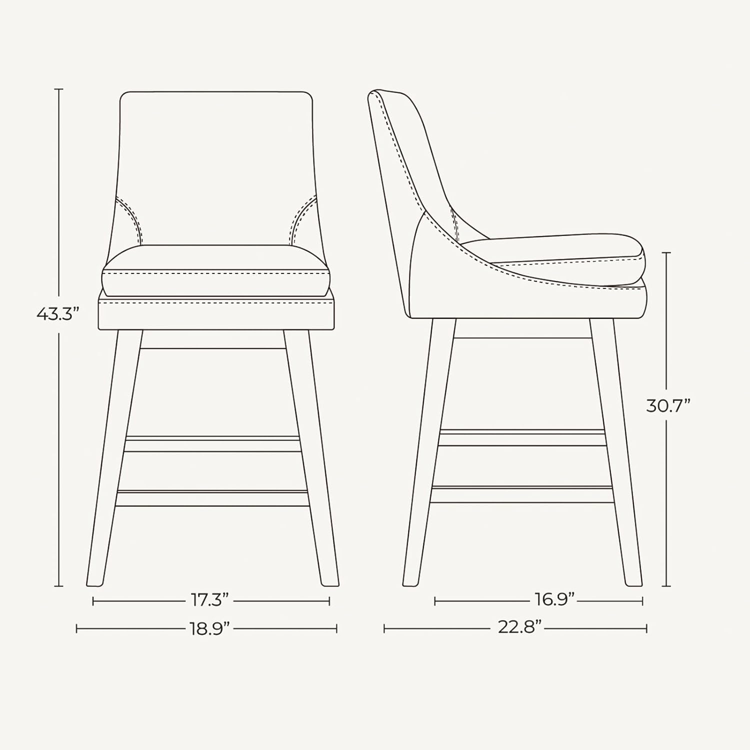 CHITA Bar Height Swivel Barstool with Back Set of 2, FSC Certified Upholstered Bar Stool, 30.7" H Seat Height, Fabric in Ivory