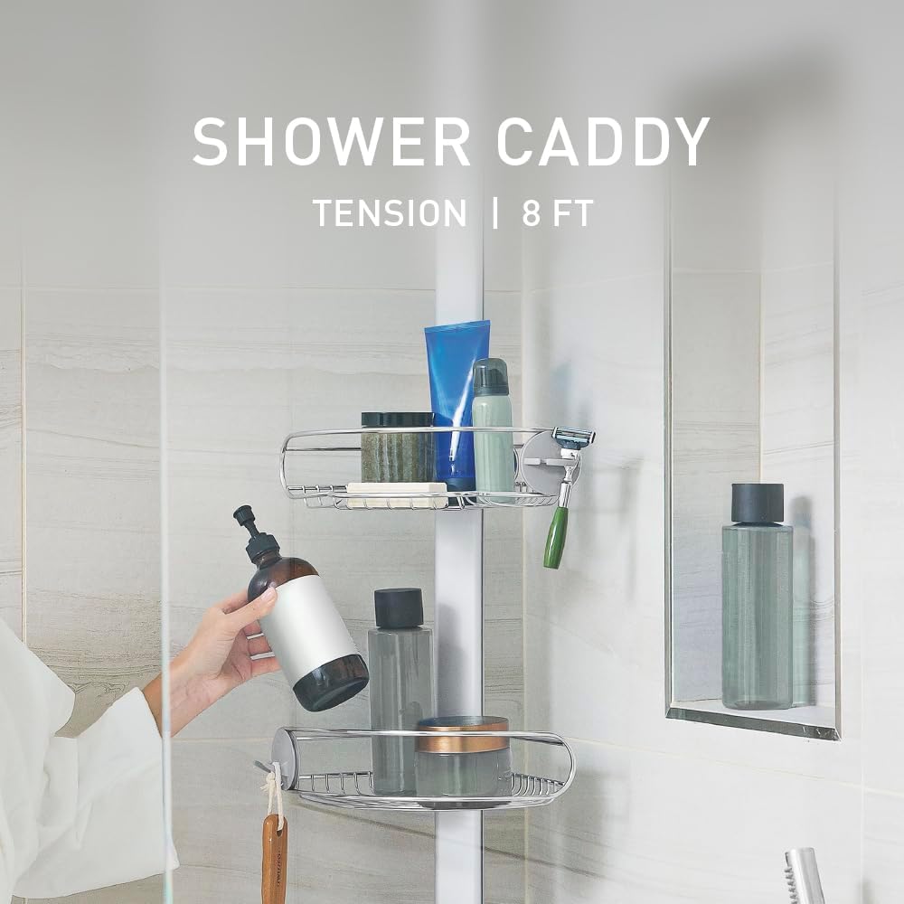 simplehuman 8' Tension Pole Shower Caddy, Stainless Steel and Anodized Aluminum