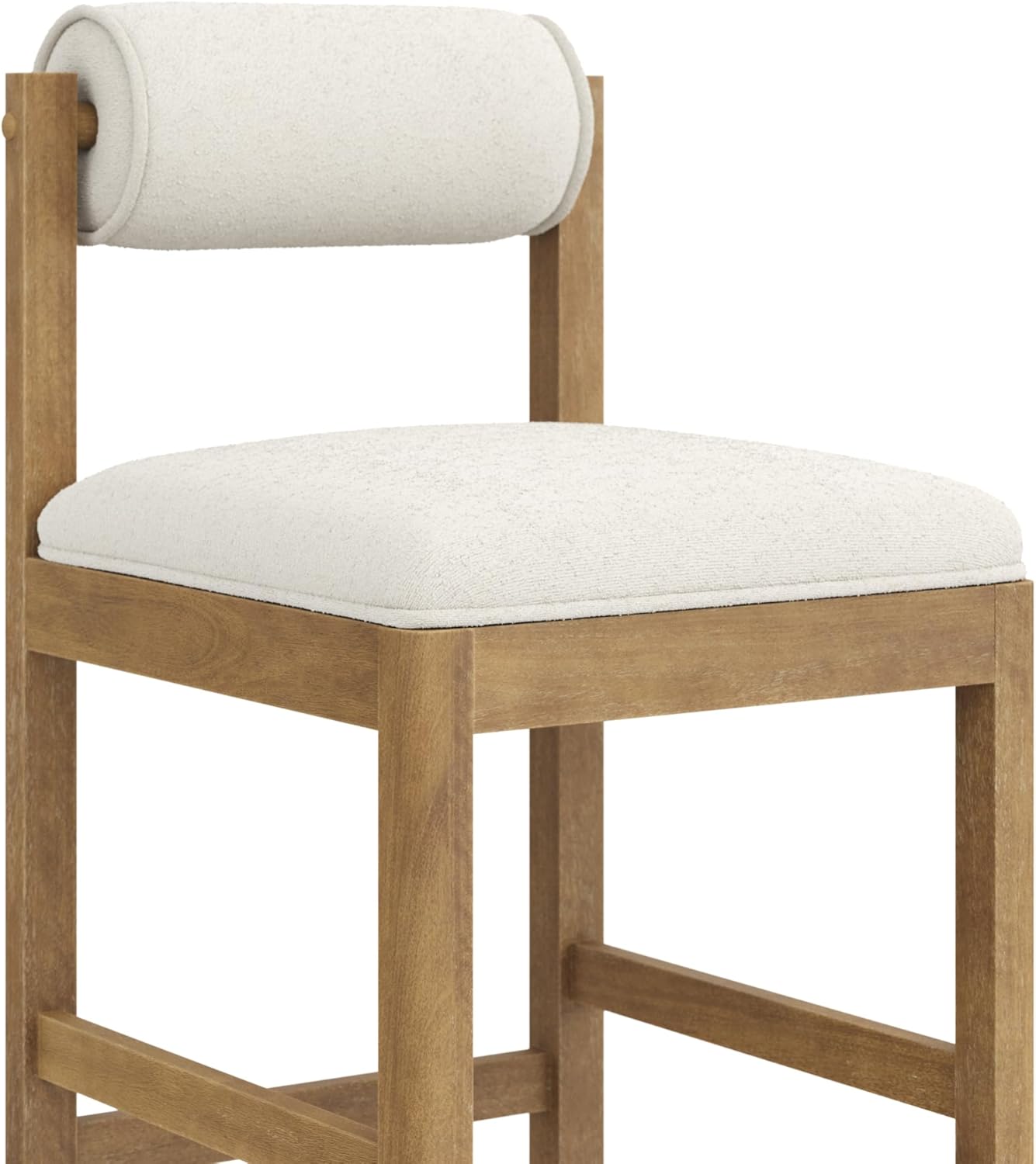 Nathan James Kimberly Modern Counter Stool with Solid Wood Legs, Boucle Upholstered Counter Height Stool with Bolster Back, Cream Boucle/Light Brown Set of 4
