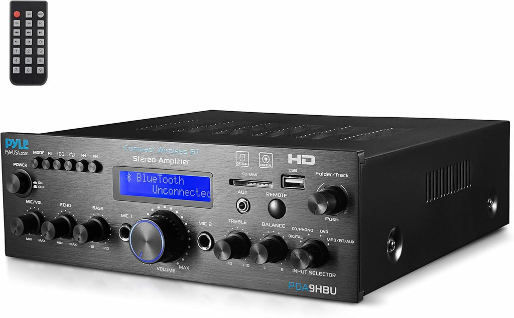 Pyle Wireless Bluetooth Home Stereo Amplifier - Multi-Channel 200 Watt Power Amplifier Home Audio Receiver System w/HDMI, Optical/Phono/Coaxial, FM Radio, USB/SD, AUX, RCA, Mic - Remote -PDA9HBU.5