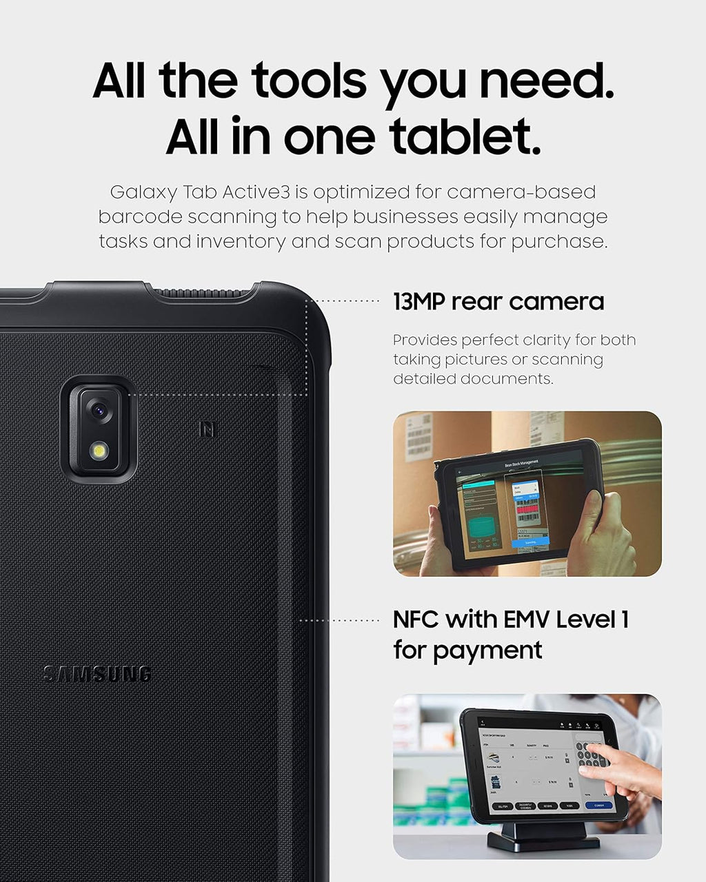 Samsung Galaxy Tab Active3 Enterprise Edition 8” Rugged Multi Purpose Tablet |64GB & WiFi & LTE (Unlocked) | Biometric Security (SM-T577UZKDN14), Black (Renewed)