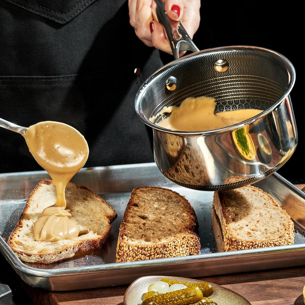 HexClad Hybrid Nonstick 1-Quart Saucepan with Tempered Glass Lid, Stay-Cool Handle, Dishwasher-Friendly, Oven-Safe Up to 900°F, Induction Ready, Compatible with All Cooktops