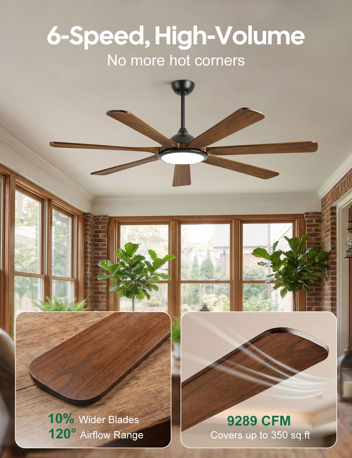 60 inch Smart Wood Ceiling Fan with Light, Remote/Alexa/App Control, Farmhouse Rustic Style, 7 Solid Walnut Blades, Indoor Outdoor High CFM Quiet DC Motor, Damp Rated for Covered Patio, Living Room