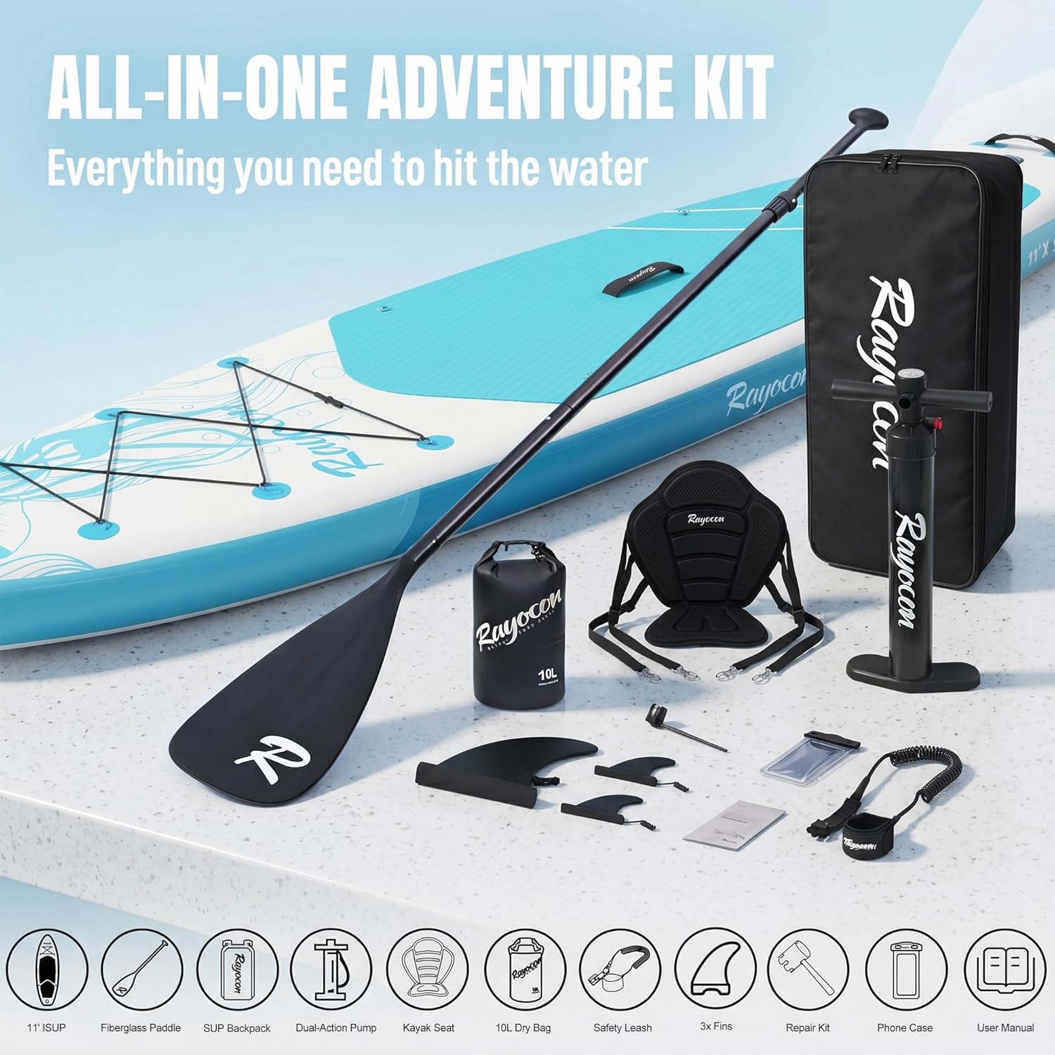 Inflatable Stand Up Paddle Board 11'×34" Extra Wide SUP, Ultra-Stable for Adults & Dog, 450lbs, Dual Chamber Pump, Fiberglass Paddle, Military Grade Dual Layer