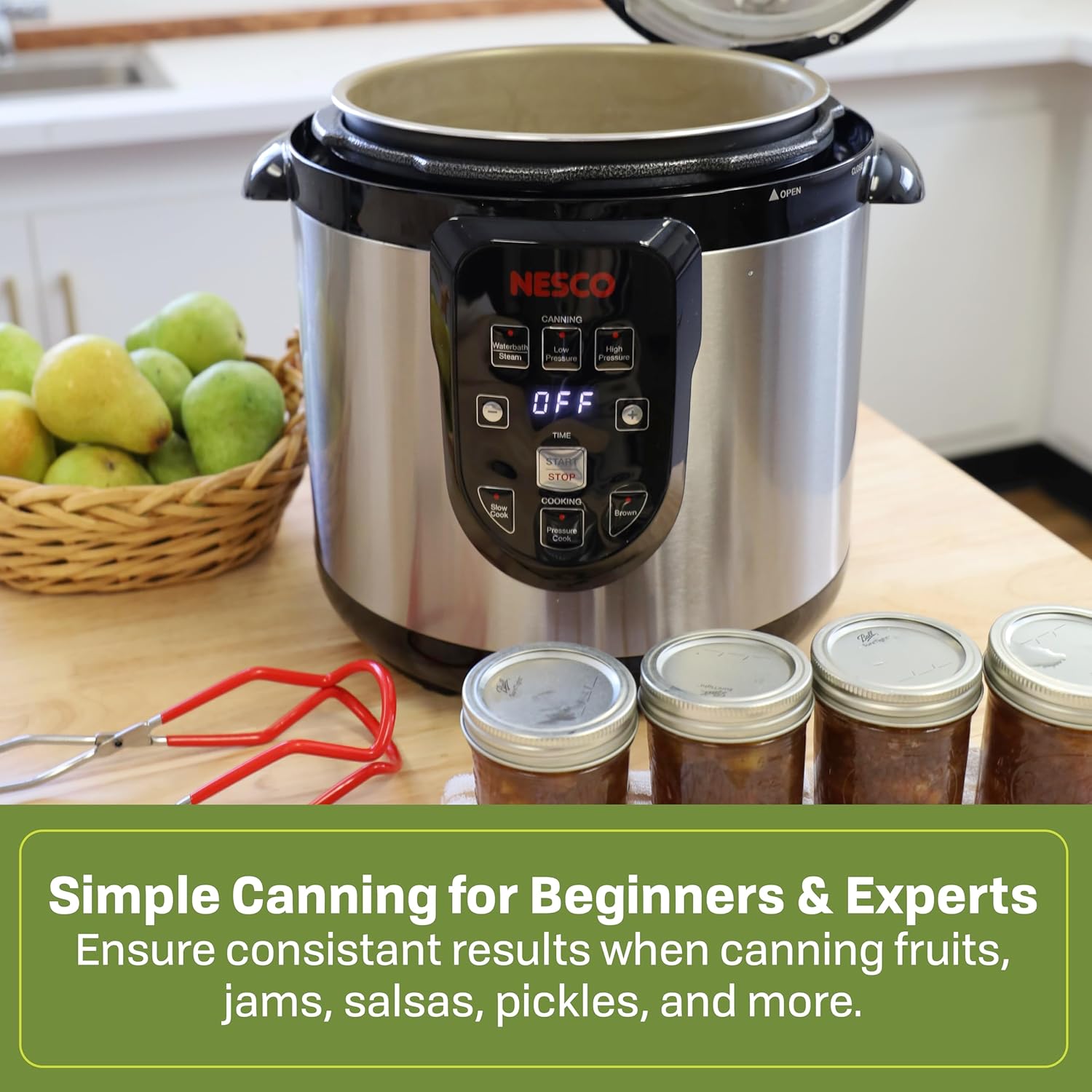 NESCO NPC‑9 Smart Electric Pressure Canner and Cooker for Home Food Preservation, 9.5‑Quart Stainless Steel with Digital Controls