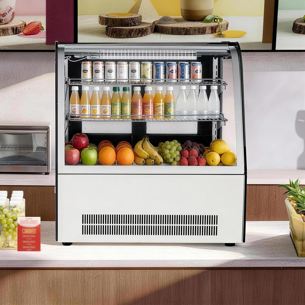VEVOR Refrigerated Display Case, 4.2 Cu.Ft./105L Countertop Pastry Display Case, 2-Tier Commercial Cake Refrigerator with LED Lighting, TURBO Cooling, Frost-Free Air-Cooling, for Bakery, Dessert Shop