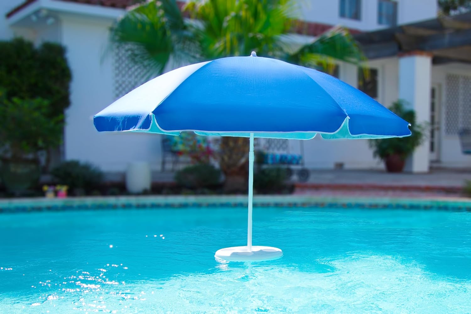 Pool Buoy Floating Pool Umbrella – 5'-7" Premium UV Shade Umbrella with Weighted Base & 5 Cup Holders – Luxury Portable Sun Protection for Pools, Lakes & Hot Tubs – No-Tool Setup