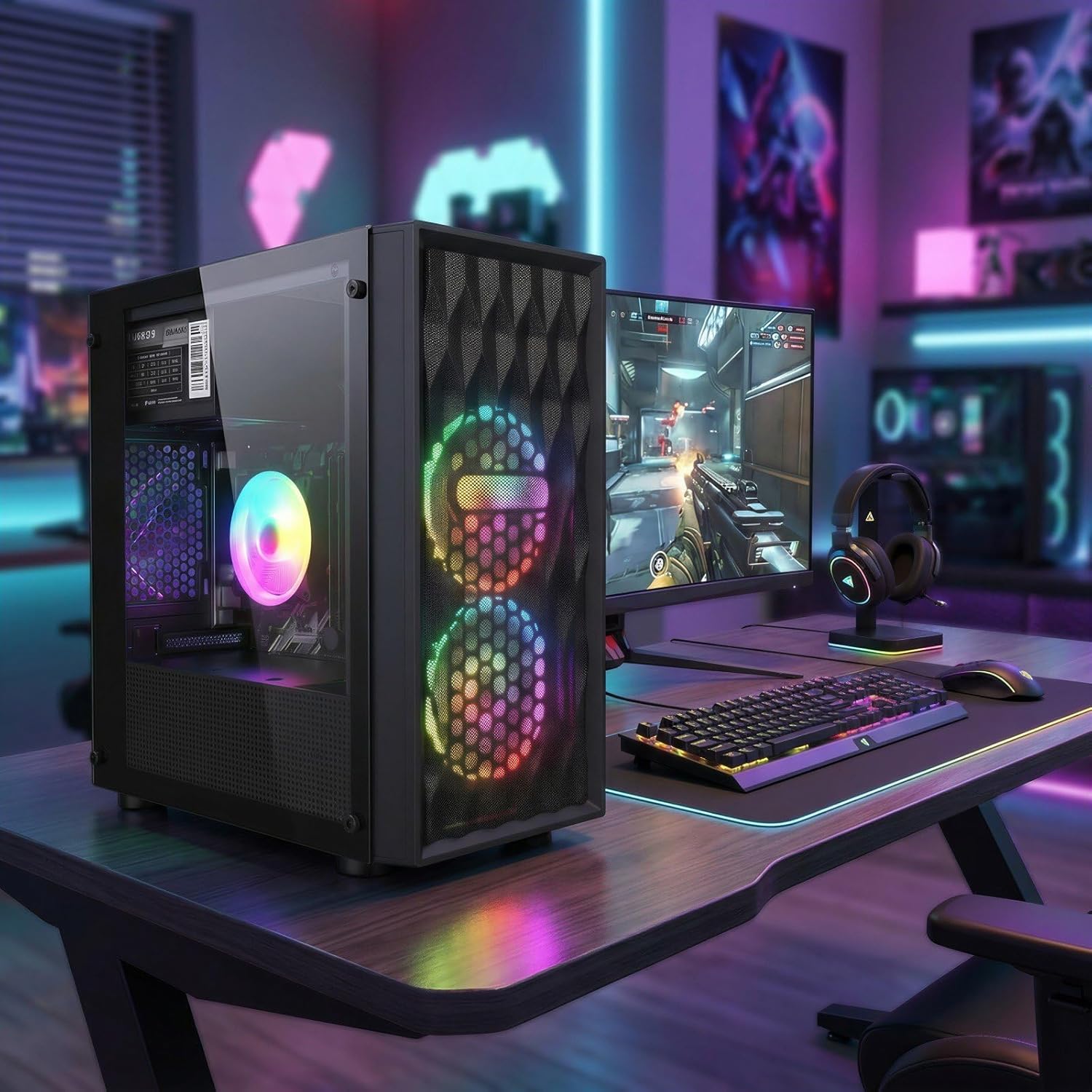 STGAubron Gaming PC Computer Desktop, Intel Core i7 8th Gen up to 4.1GHz, Radeon RX 590 8G, 16G DDR4, 512G SSD, WiFi 6 & BT 5.2, RGB Fan x2, Windows 11 Home