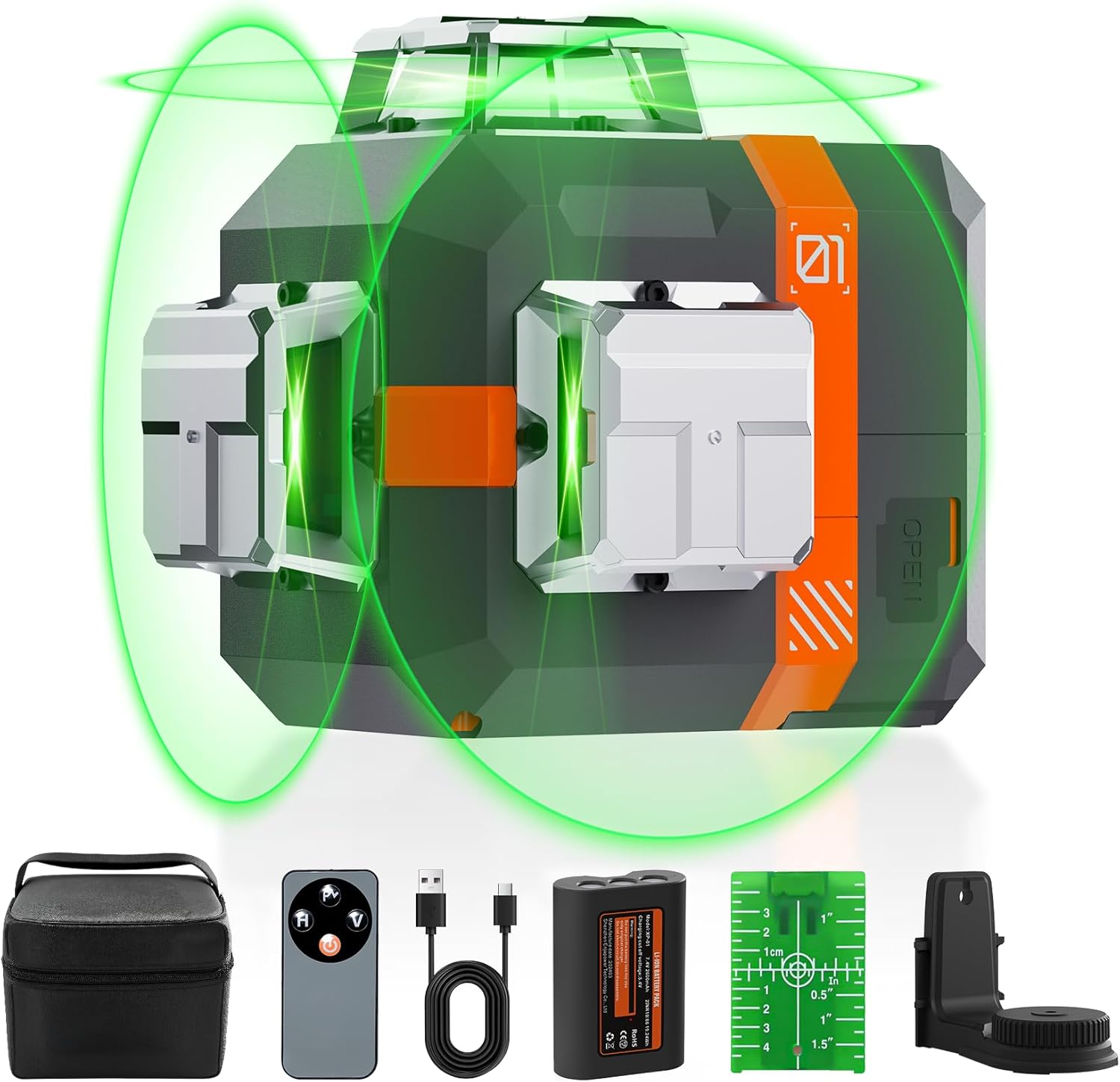 Laser Level 360 Self Leveling 12-Line 3D Green Laser Level with High Accuracy ±1/9", Remote Control, 3x360°Cross Line, Rechargeable Battery Pulse Mode Tilt, Magnetic Bracket for Home & Construction