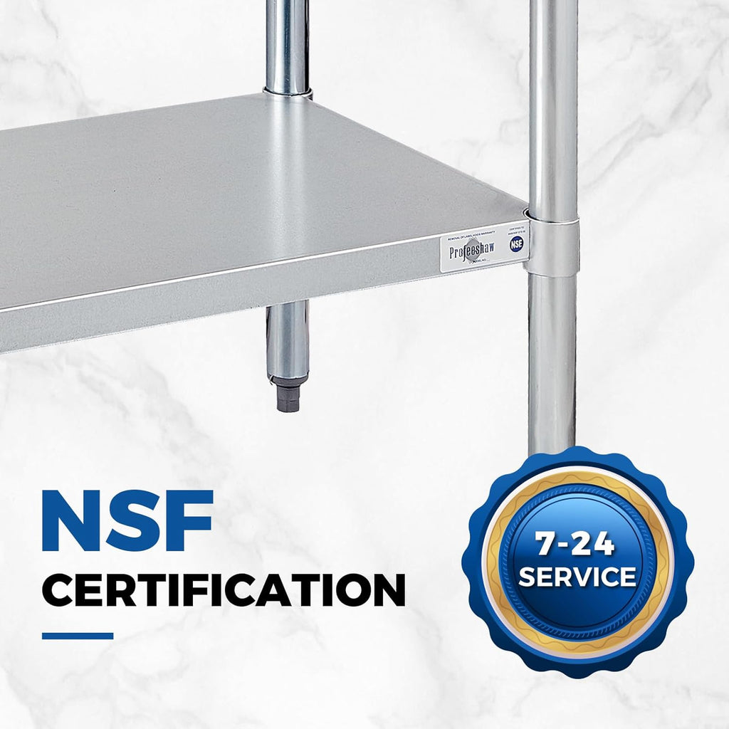 Profeeshaw Stainless Steel Prep Table NSF Commercial Work Table with Backsplash and Undershelf for Kitchen Restaurant 48x24 Inch