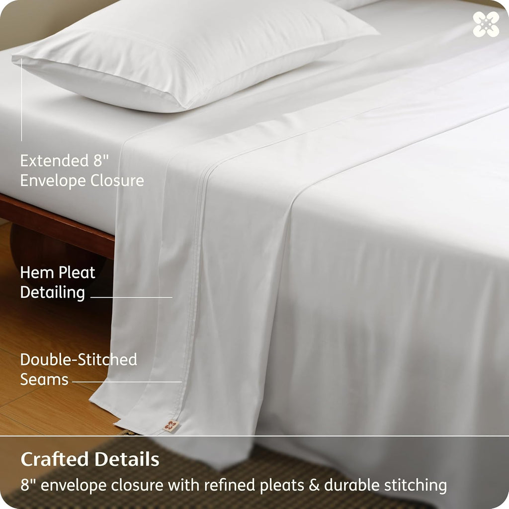 Bedsure Bamboo Viscose Cooling Sheets, Rayon Cotton Serene Blend, PureWoven, Breathable & Buttery Soft King Size Sheets Set, Deep Pocket Up to 18", Hotel Luxury Bedding for Hot Sleepers, White