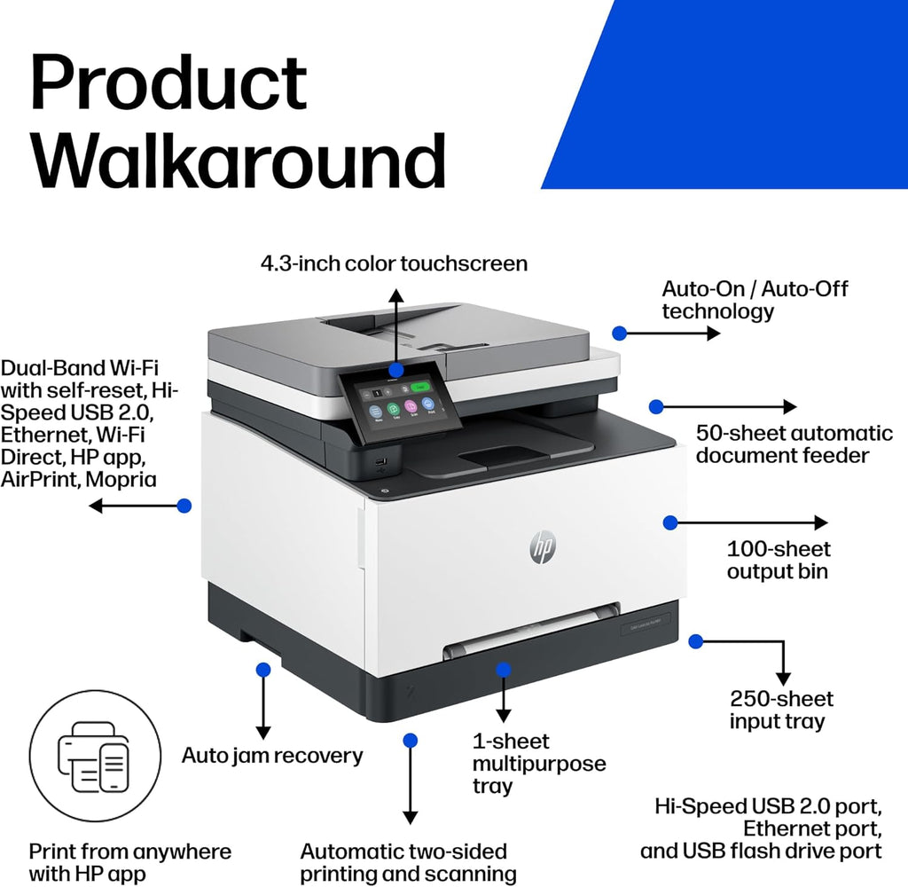 HP Color LaserJet Pro MFP 3301fdw Wireless All-in-One Color Laser Printer, Office Printer, Scanner, Copier, Fax, ADF, Duplex, Best for office (499Q5F)