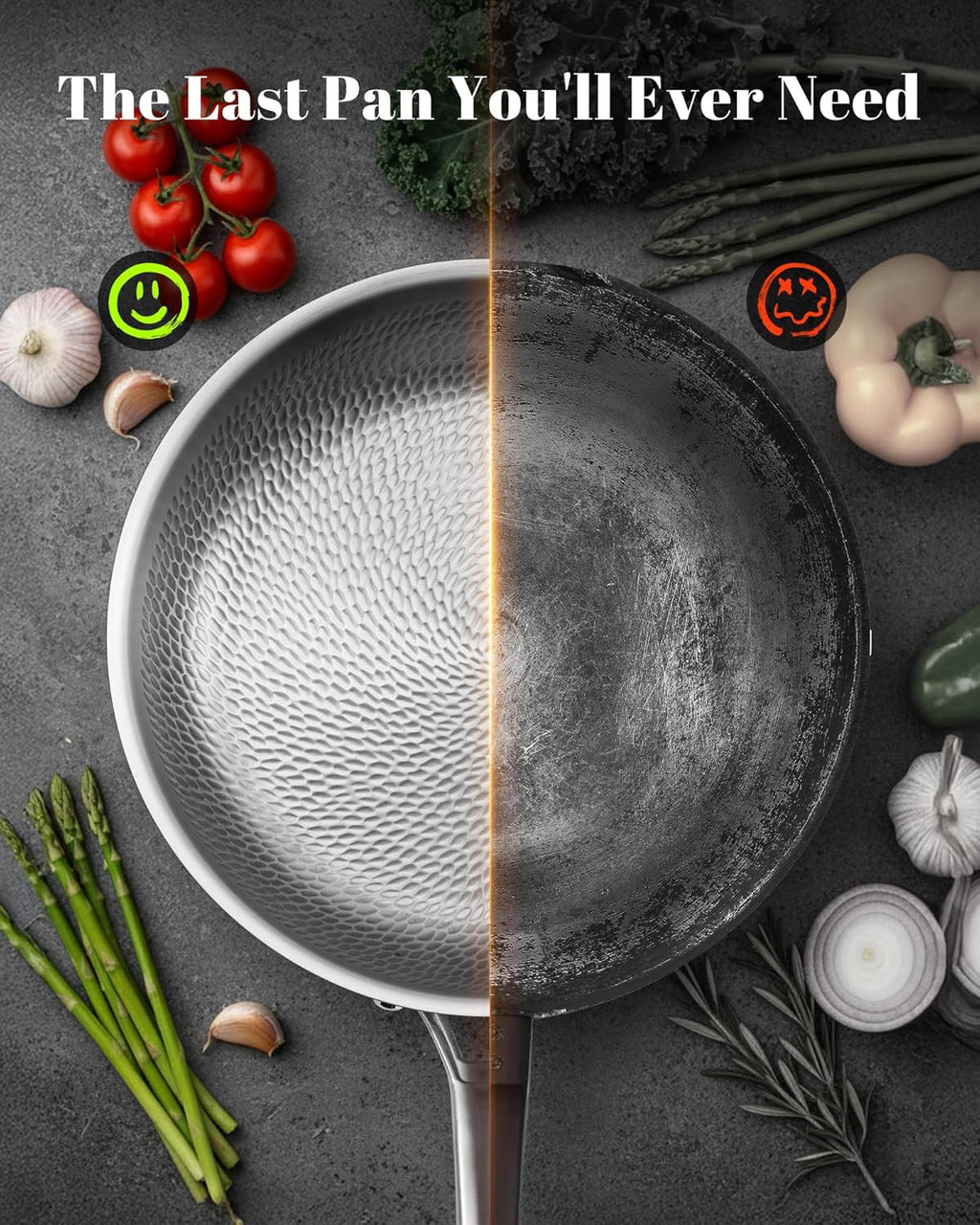 Titanium Pans set with 2Lids,8+10+12Inch Pure Titanium Hammered Upgarde Pro Non-Toxic Skillet for Cooking, PFAS/PFOA/PTFE Free Cookware, Dishwasher&Oven Safe, Kitchen Induction Compatible