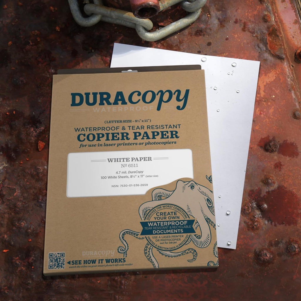 Rite in the Rain Waterproof (DURACOPY) Copier Paper, 8.5" x 11", White, 100 Sheet Pack (No. 6511)