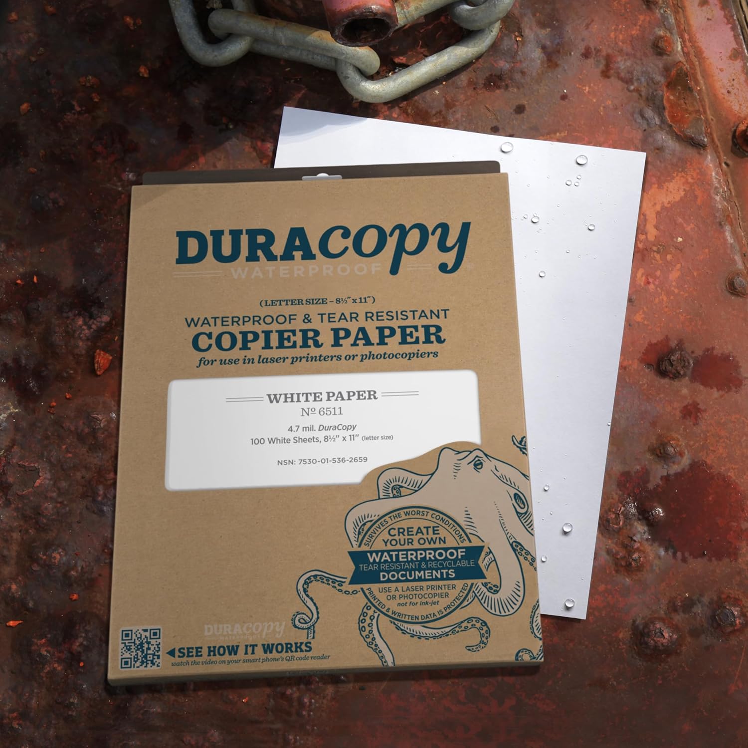 Rite in the Rain Waterproof (DURACOPY) Copier Paper, 8.5" x 11", White, 100 Sheet Pack (No. 6511)