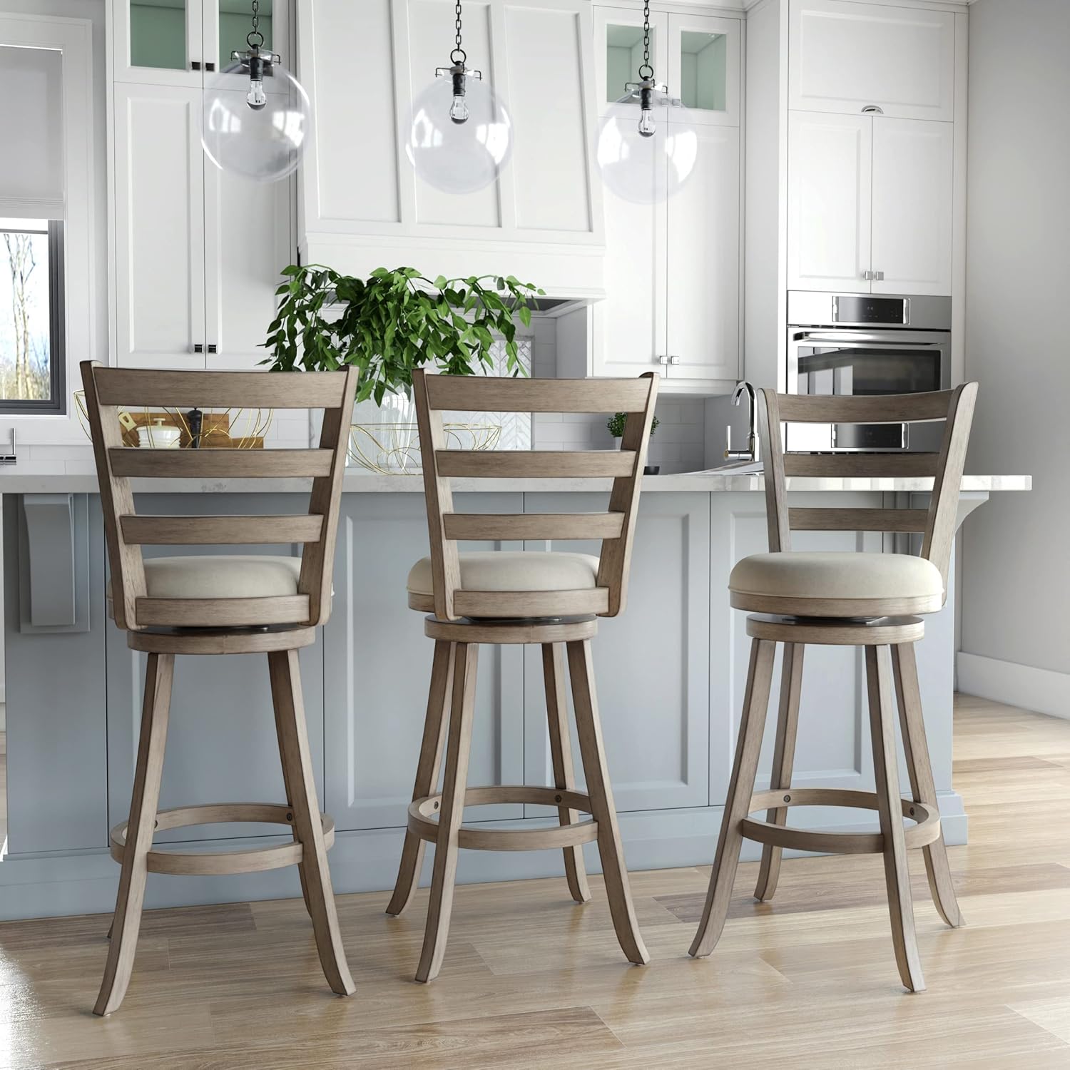 Hillsdale Laymon Modern Wood Bar Height Swivel Stool, Gray Brown