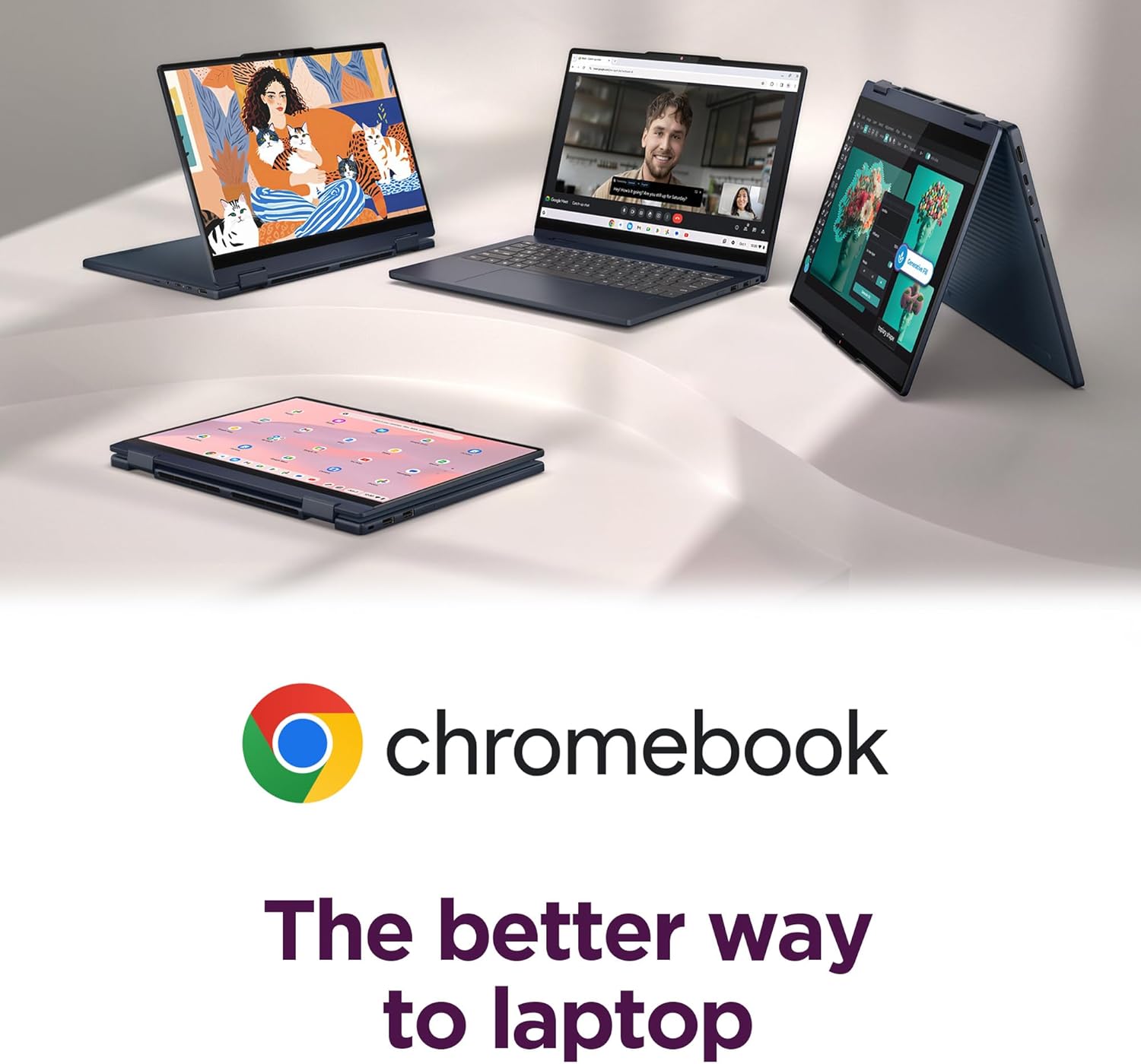 Lenovo Chromebook Plus 2-in-1 - Lightweight Laptop - Google Gemini - Intel® N355 CPU - 14" WUXGA IPS Touchscreen Display - 8GB RAM - 256GB UFS Storage - Integrated Intel® Graphics - Fingerprint reader