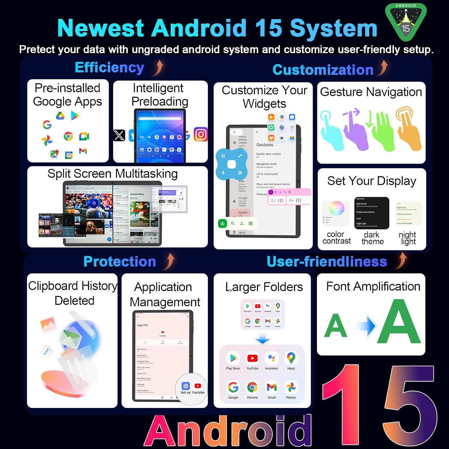 Suicoey 2026 Tablet with Keyboard, 26GB + 256GB (2TB Expand), 10 inch Android 15 Tablets with Octa Core, Gemini AI, 5G WiFi, 8000mAh, BT 5.0, 2 in 1 AI Tablet with Case, Mouse, Stylus (Black Case)