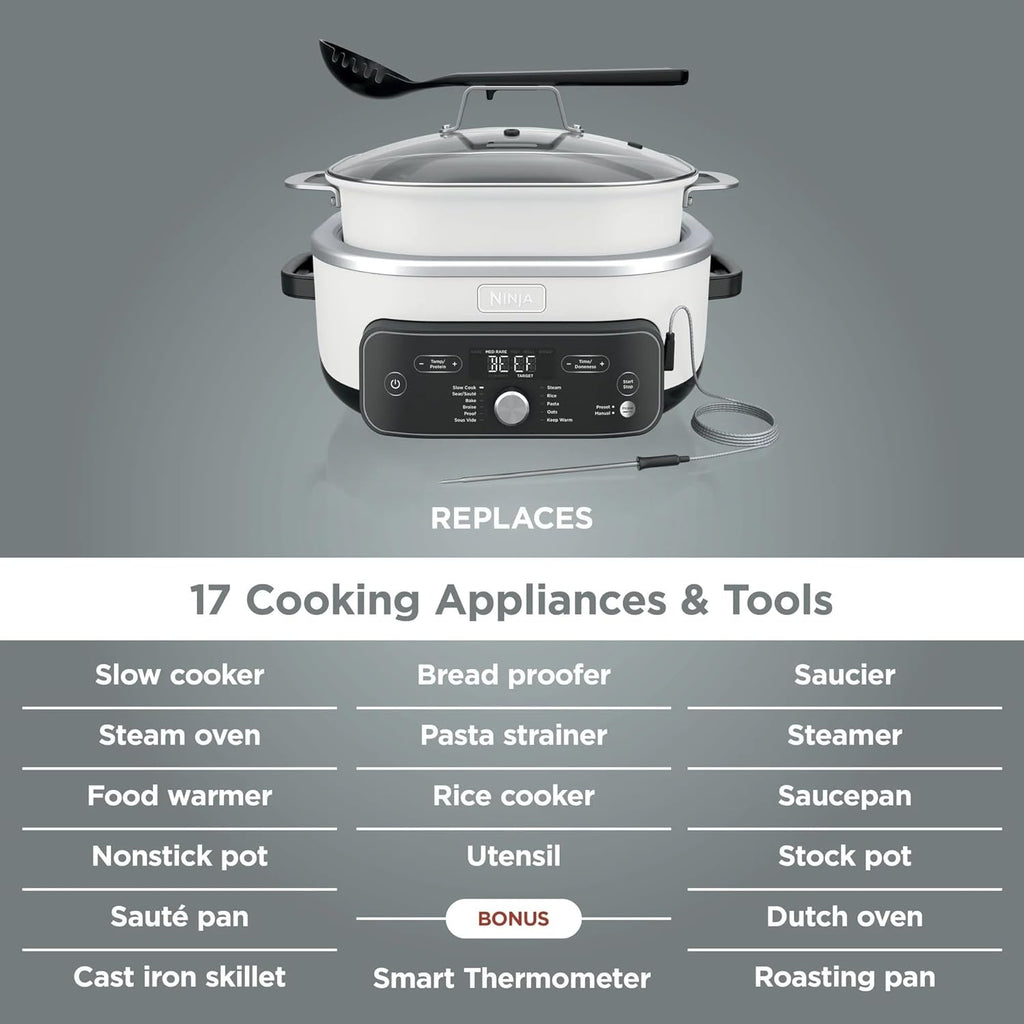 Ninja Foodi PossibleCooker PRO Plus with 11-in-1 Smart Cook System, Thermal Surround Technology, Powerful 1400-Watt Base, Oven safe up to 500º F - White (Renewed)
