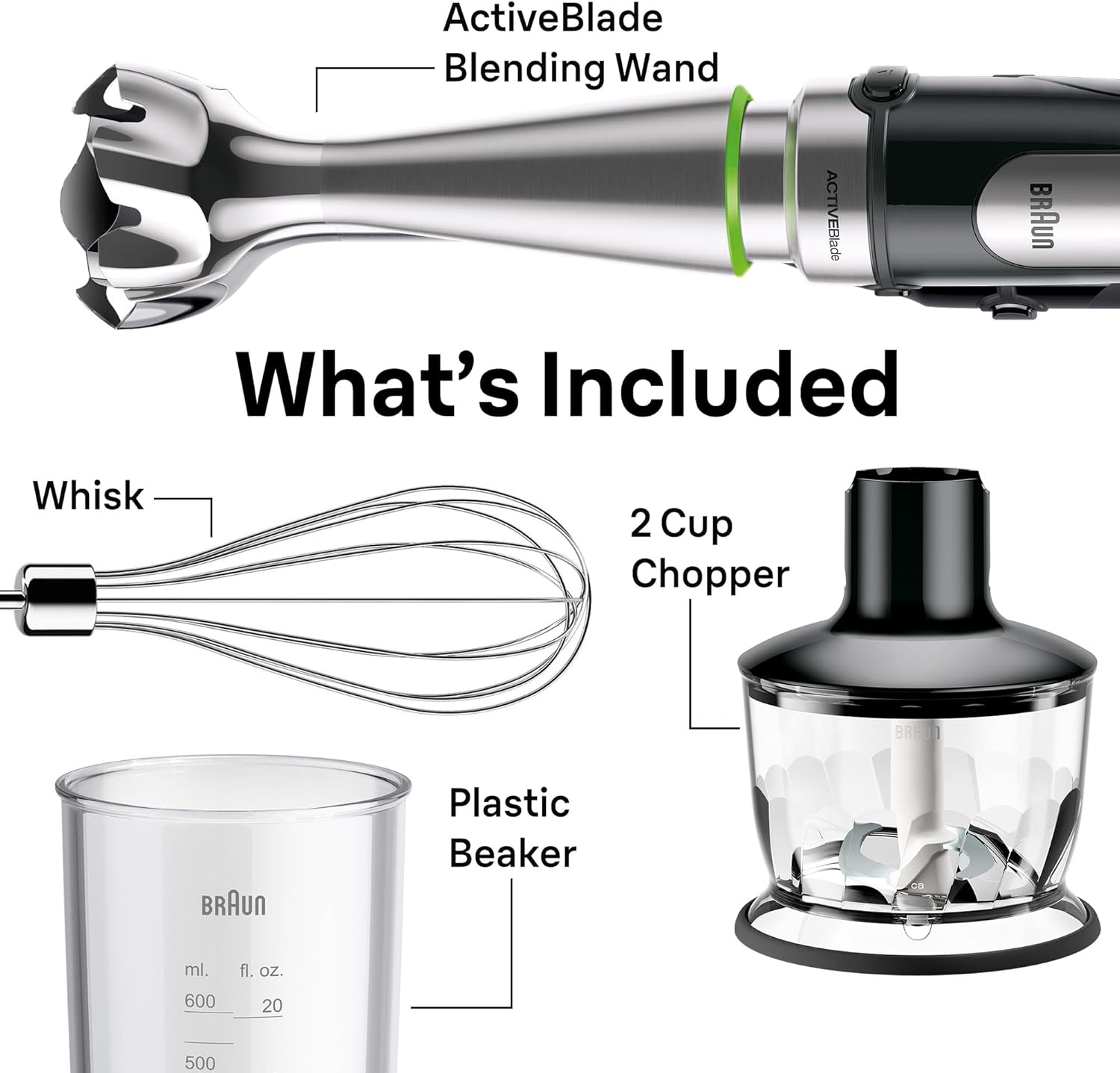 Braun MultiQuick 7 3-in-1 Immersion Blender with Food Processor – Powerful Handheld Electric Stick - Emulsifier for Chopping, Beating & Whisking - Ideal for Soup, Puree, Smoothies & More