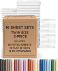 Bulk Case Pack of 16 Sheet Sets - (16) Complete Twin Size Sheet Sets with Deep Pockets - Wholesale Bulk Bedding for Hotels, Spas & Airbnbs - Breathable, Cooling, Soft & Wrinkle Free - (Twin, White)