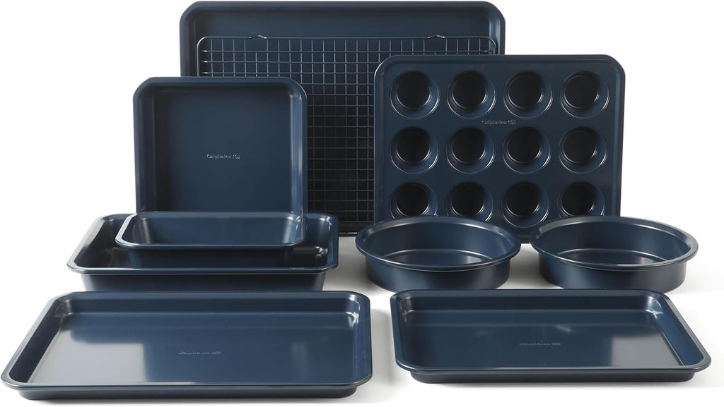 Calphalon Legacy 10-Pieces Nonstick Bakeware Set PFOA-Free, Baking Sheet Set, Baking Pans Set, Carbon Steel Bakeware Pans Collection, High-Heat Oven Safe, for Cookies, Cakes, and Muffins -Navy Blue