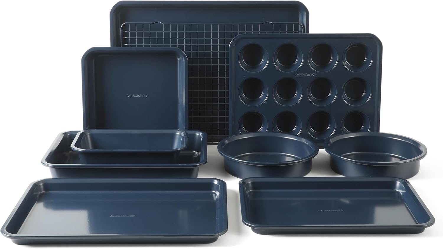 Calphalon Legacy 10-Pieces Nonstick Bakeware Set PFOA-Free, Baking Sheet Set, Baking Pans Set, Carbon Steel Bakeware Pans Collection, High-Heat Oven Safe, for Cookies, Cakes, and Muffins -Navy Blue