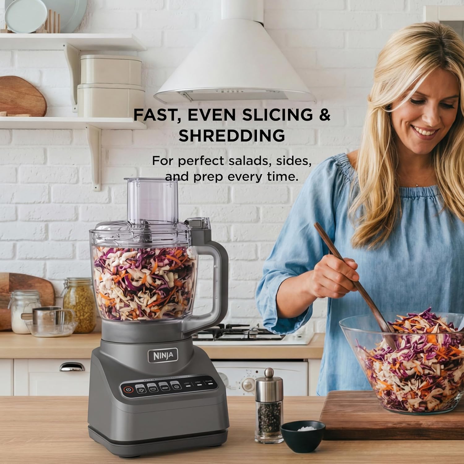 Ninja Food Processor, Professional Plus, 1000 Peak Watts, 4 Functions for Chopping, Slicing, Purees & Dough with 9-Cup Processor Bowl, 3 Blades, Food Chute & Pusher, Grey, BN601