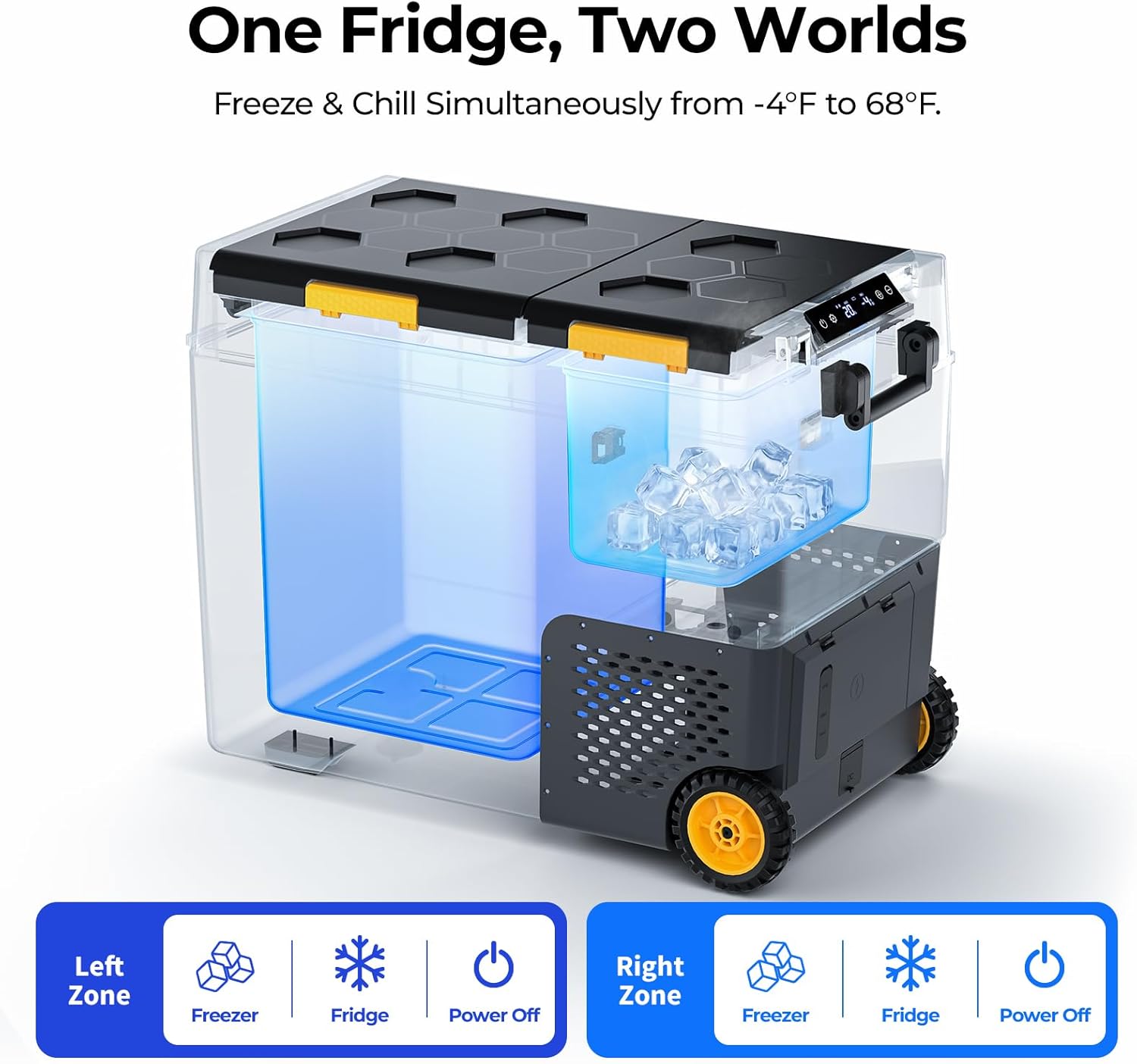 BougeRV 61 Quart Portable Fridge Freezer, 12 Volt Car Refrigerator, -4℉ to 68℉ Dual Zone Compressor Electric Cooler 12/24V DC, 110~240V AC for Overlanding, Camping, RV(2026 New Model: CRD2 V2.0)