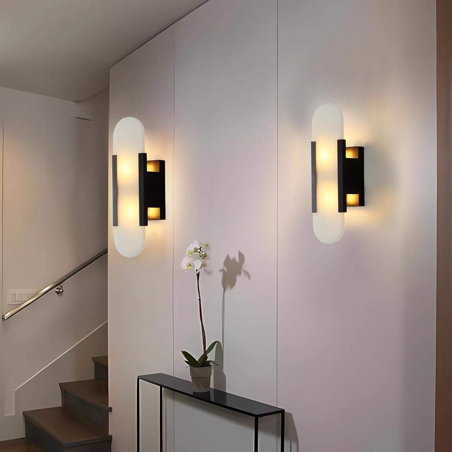 13.8in Alabaster Wall Sconces Set of Two, Natural Marble Wall Lighting .Alabaster Wall Lamp for Bedroom Stairs, Living Room, Vanity, Hallway Bedside(Bulb Included)
