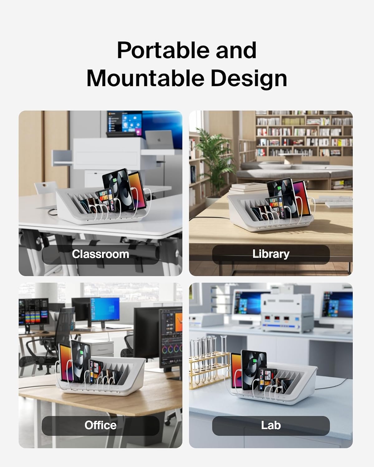 Belkin Charging Station For Laptops with Surge Protector - 10 Device USB Charging Dock for Tablets, Laptops, Chromebooks – Cable Management for Classrooms, Offices, Tech Labs, Shared Spaces, & More