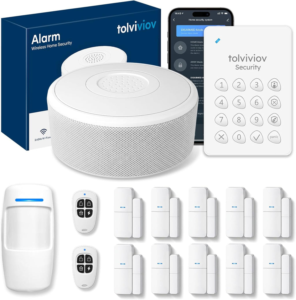 tolviviov Alarm System for Home Security, Door Alarm Systems, App Alerts, 15Piece Kit, No Monthly fee, WiFi Alarm, Door Window Motion Sensor, for Home Security and Kids Safety