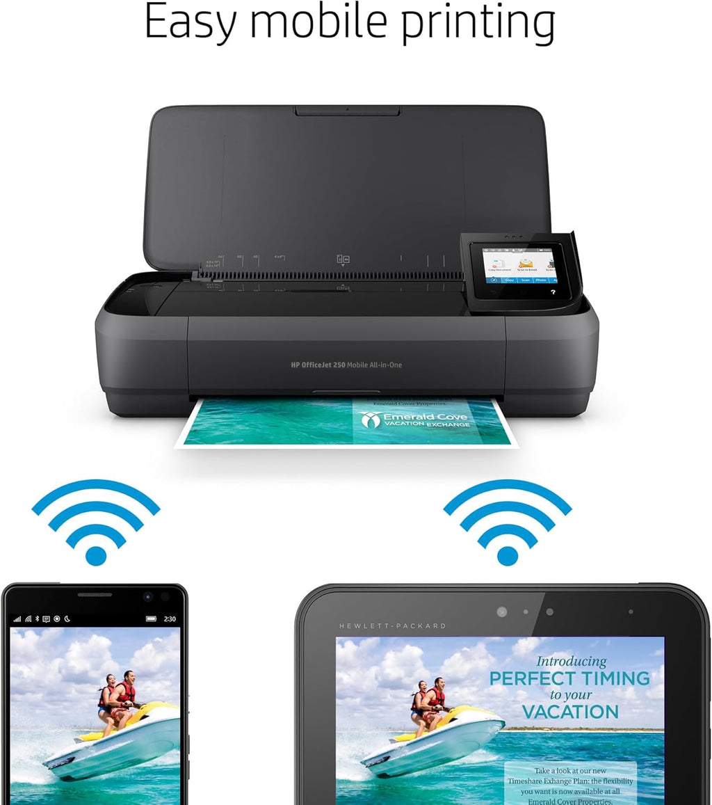 HP OfficeJet 250 Wireless Mobile Printer, Scanner, Copier - Black, Battery Included (CZ992A)