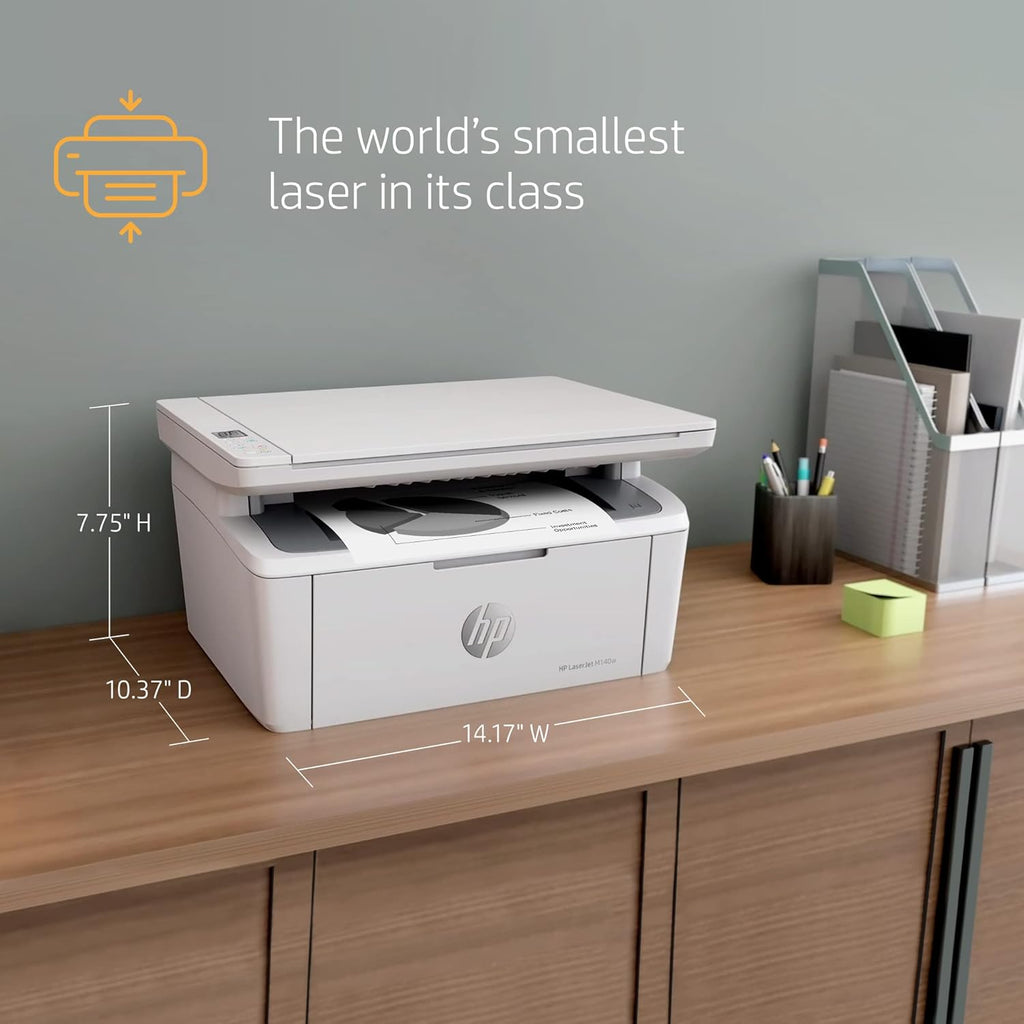 HP Laserjet MFP M140w Wireless Monochrome All-in-One Printer, Copier, Scanner, Phone, Tablet, for Home, Office Use, Easy Setup, Auto-On/Off Technology Compact White 7MD72F (Renewed)