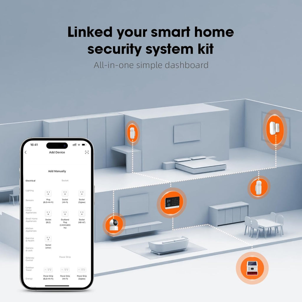 Alarm System for Home Security with Camera, Wireless Security System with 4.3' Wireless fulltouch Screen Compatible with Alexa and Google for Home, Flat
