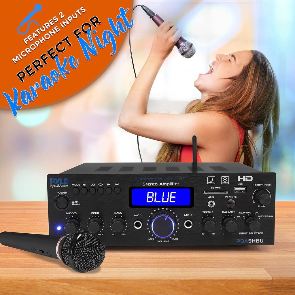 Pyle Wireless Bluetooth Home Stereo Amplifier - Multi-Channel 200 Watt Power Amplifier Home Audio Receiver System w/HDMI, Optical/Phono/Coaxial, FM Radio, USB/SD, AUX, RCA, Mic - Remote -PDA9HBU.5
