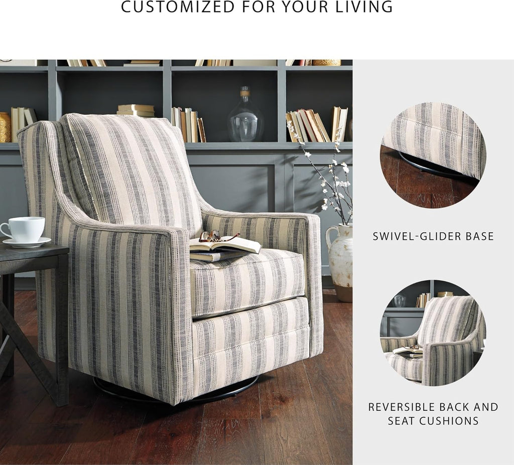 Signature Design by Ashley Kambria Striped Upholstered Swivel Accent Glider Chair, Ivory & Black